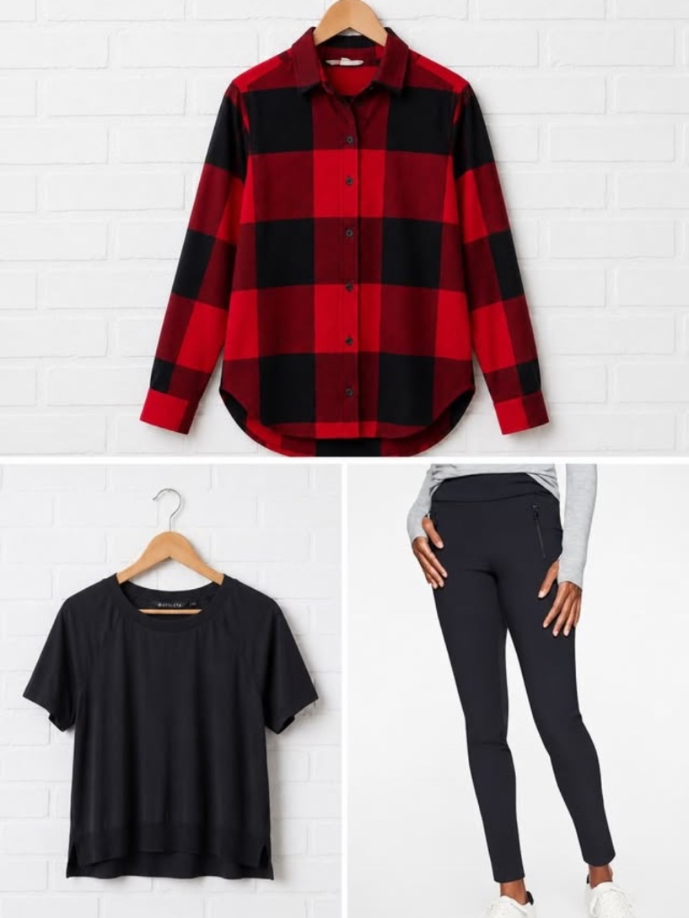 ATHLETA 3 Piece Clothing Bundle Zephyr Tank Tops LumberJill Flannel Shirt& Moto